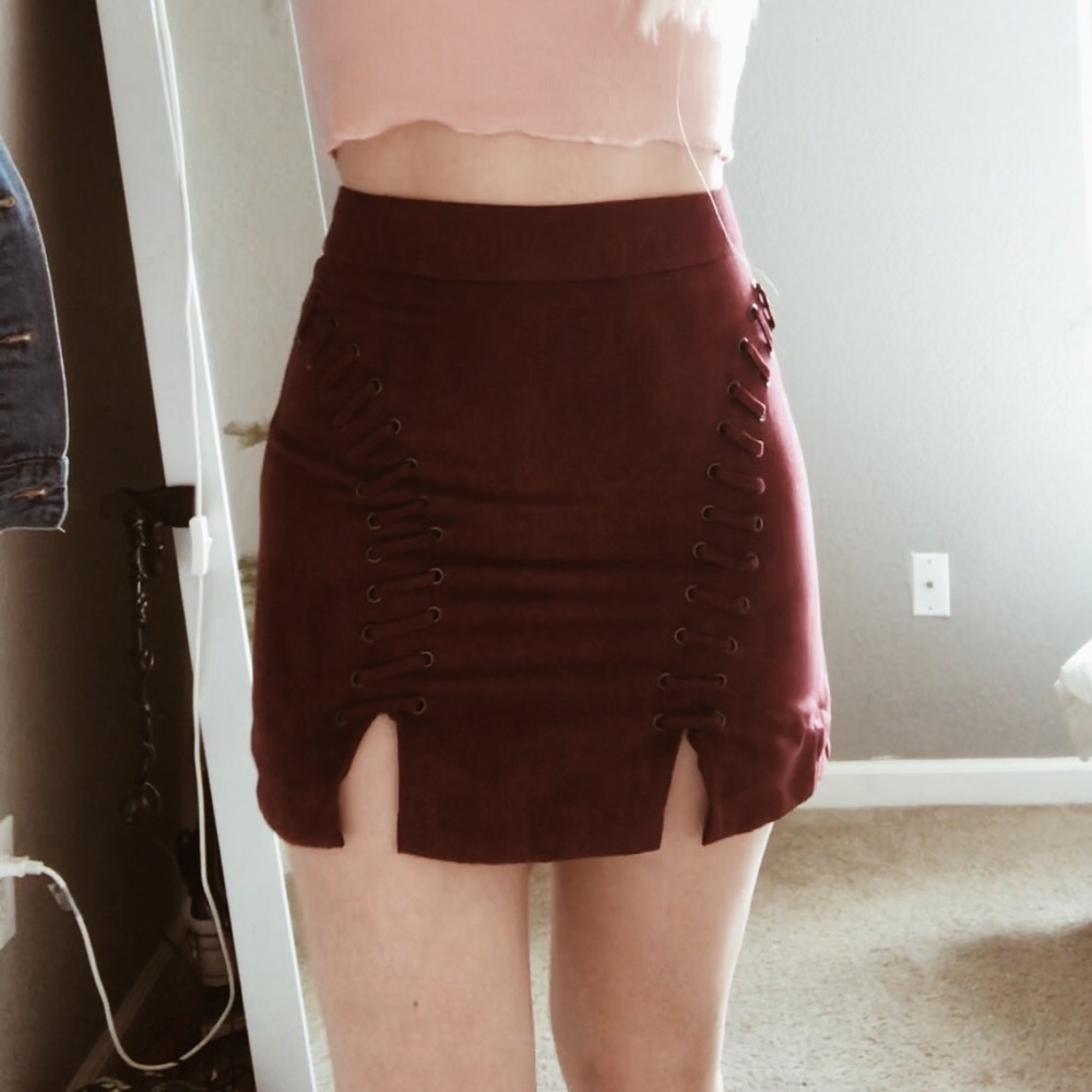 Burgundy mini skirt
